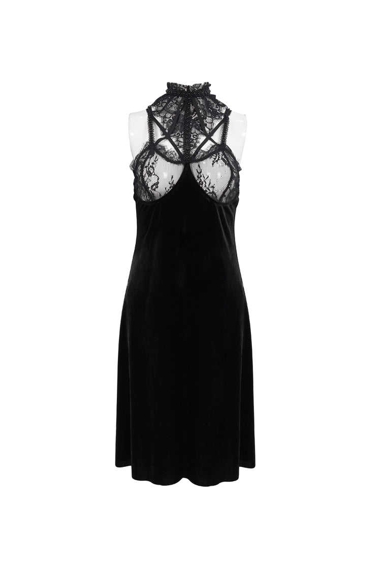 Velvet Turtleneck Gothic Dress with Lace Slit