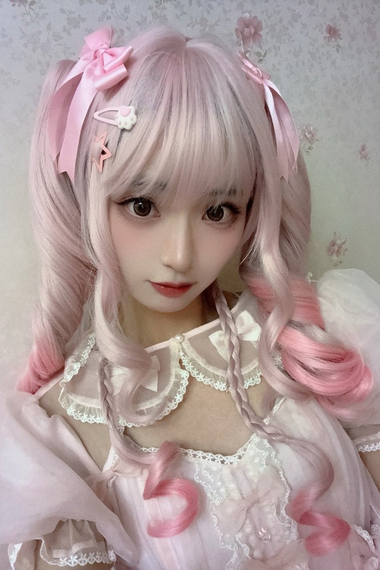 Cream Pink Ombre Curl Twintails Lolita Wig Set