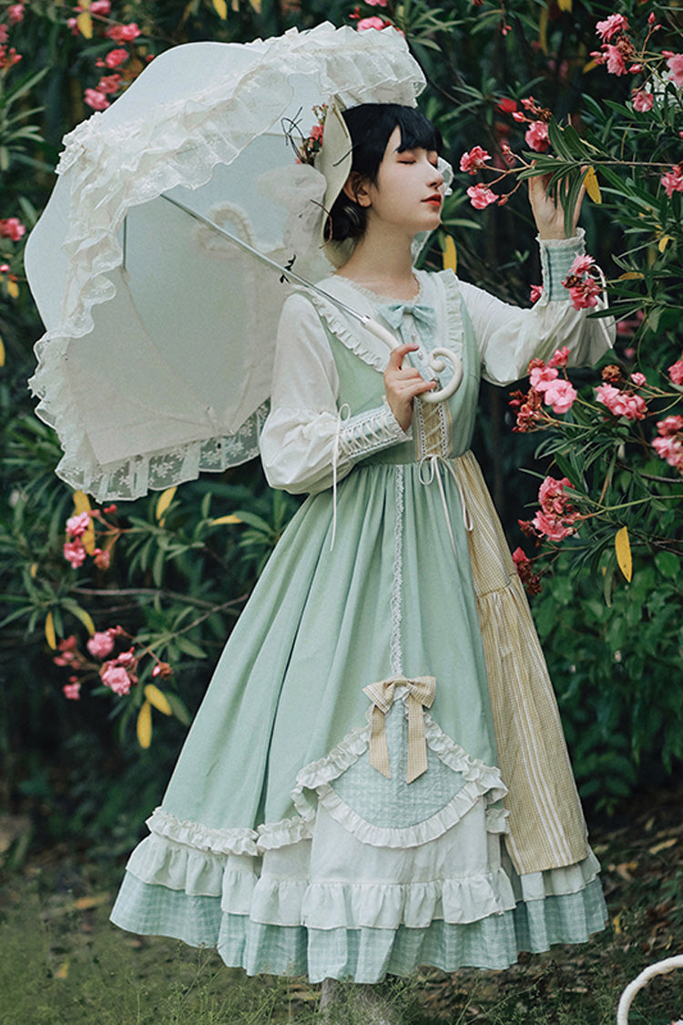 Plaid Print Ruffled Long-Sleeved Sweet Lolita Gown