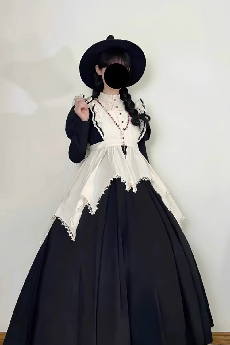 Monochrome Nun-Inspired Maid Gown with Voluminous Sleeves - Gothic Elegance