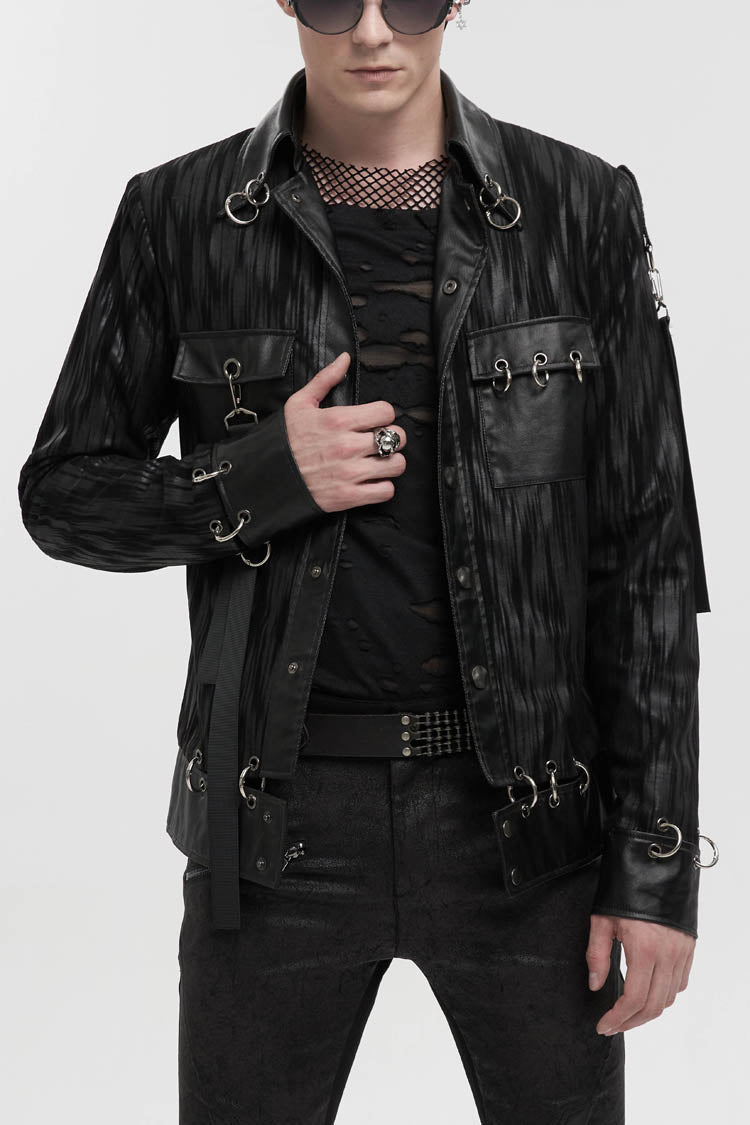Raven Ring Perforated Lapel Buttoned Punk Jacket for Men