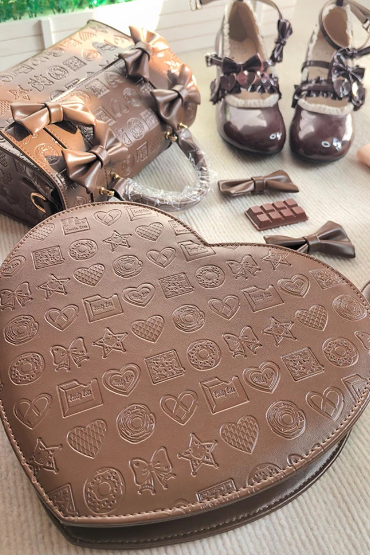 Heart-Embossed Sweet Lolita Handbag in Coffee
