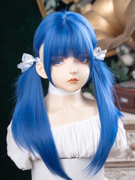 Bangs Length Straight 63CM Blue Full With Wig
