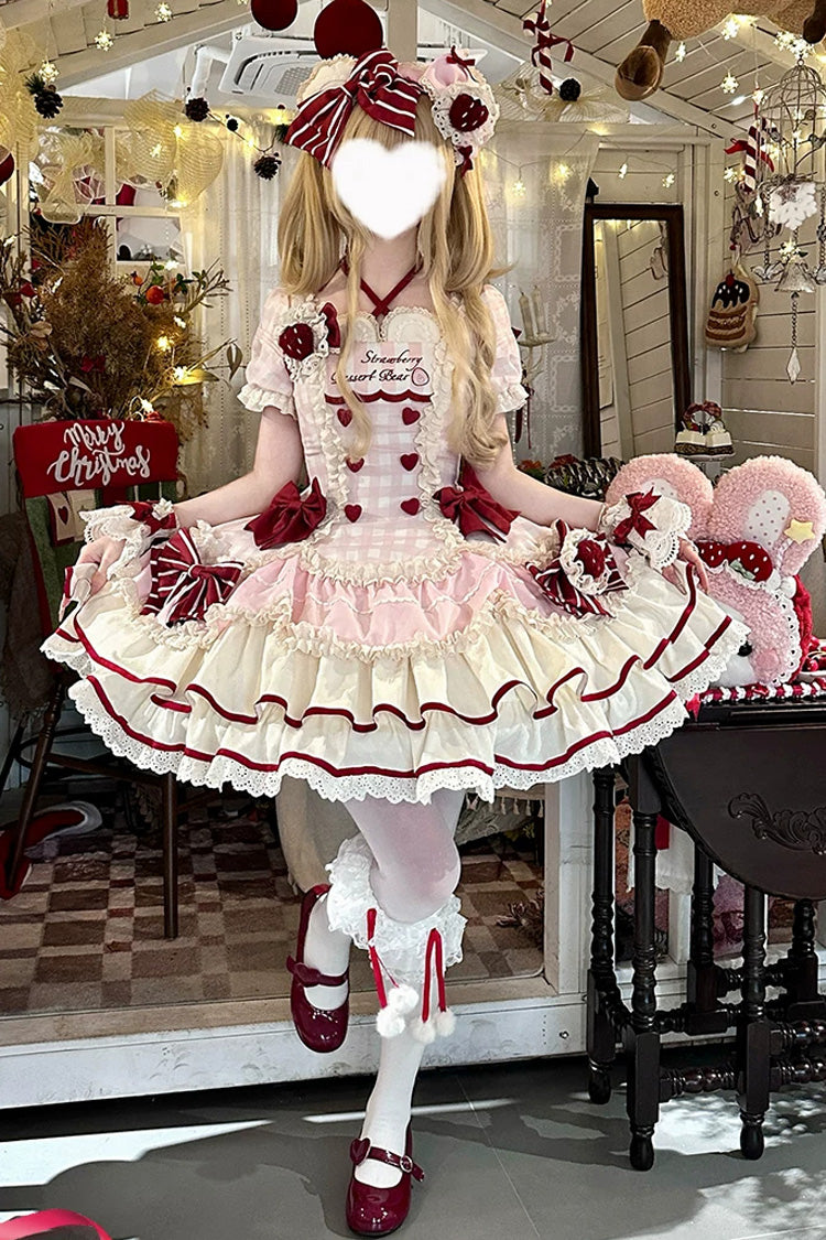 Sweetheart Strawberry Bunny Dress with Triple Ruffles & Bow