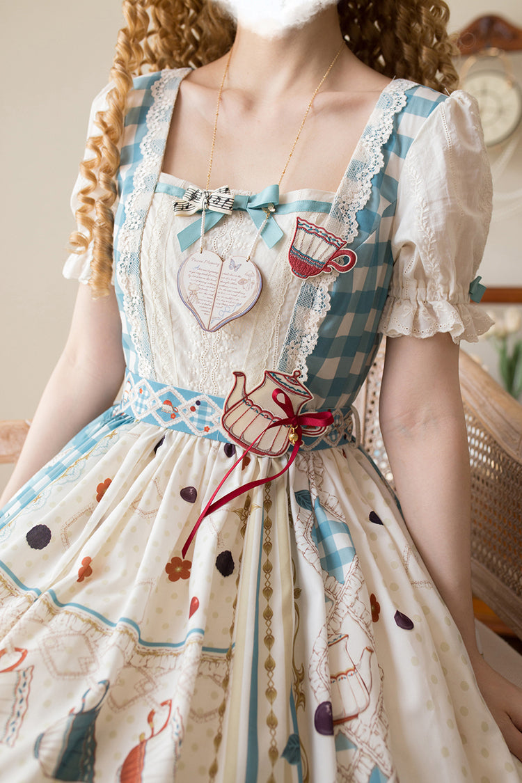 Tea Party Print Short-Sleeve Ruffle Bowknot Elegant Lolita Dress