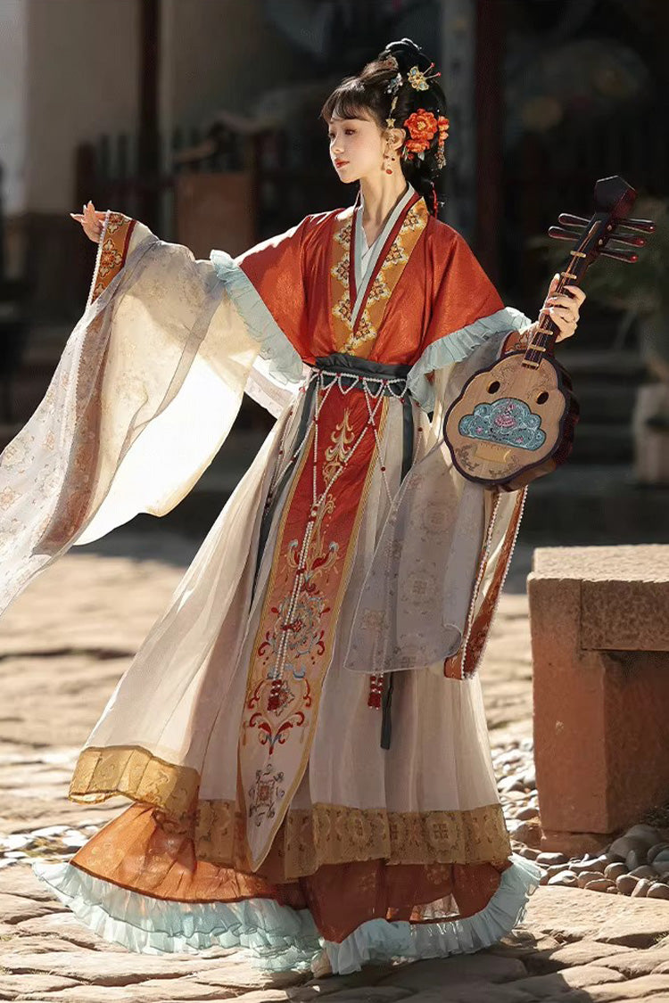 Classic Chinese Hanfu Dress Set with Embroidery in 2 Colors - Cloud-Clad Fairy