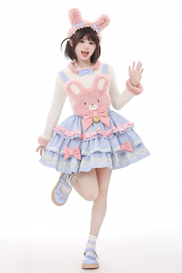 Bunny Transformation Detachable Bunny Cake Sleeveless Triple-Layered Ruffled Bow Sweet Strap Dress