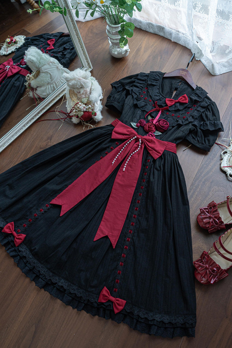 Moon Mist Poetry Sweet Lolita Short Sleeve Ruffle Bowknot Dress 2 Colors