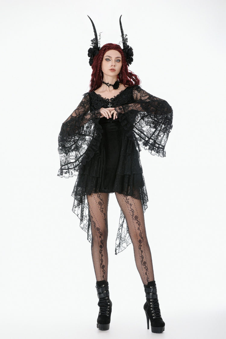 Gothic Dress with Trumpet Sleeves and Lace Up