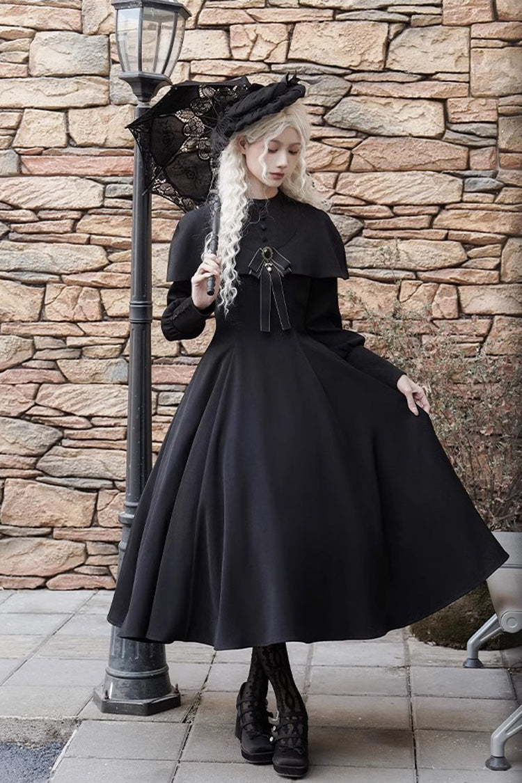 Noir Long Sleeve Slim Gothic Elegant Dress - Thirteenth Evening