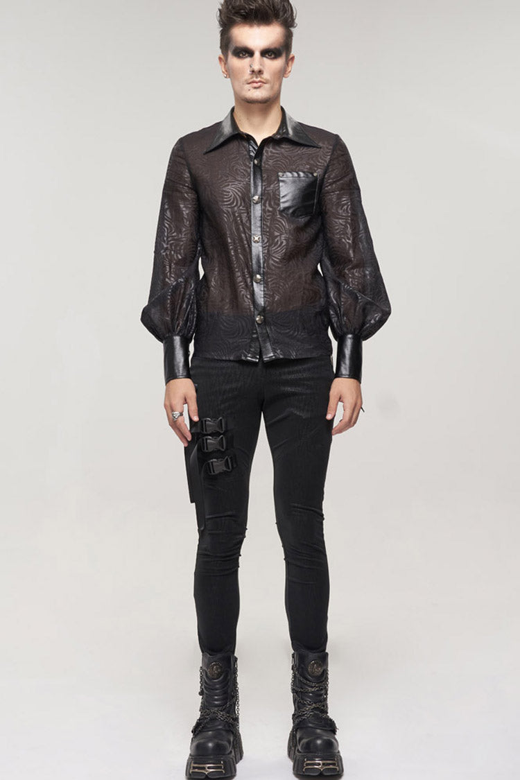 Vertical Stripe Sheer Shirt with Cuff Drawstrings