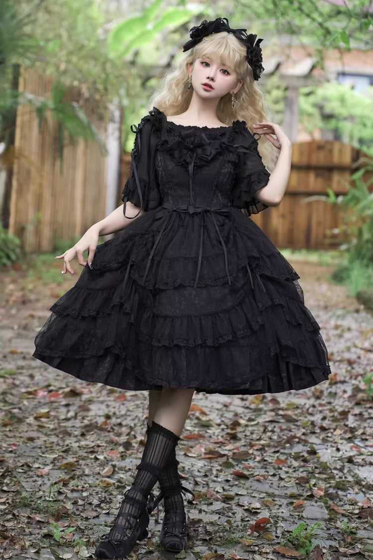 Black Iris Love Multi-Layer Ruffle Bowknot Gothic Princess JSK