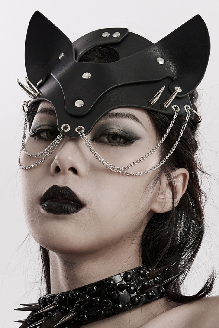 Dark Chain Faux Leather Steampunk Mask with Fox Motif for Women