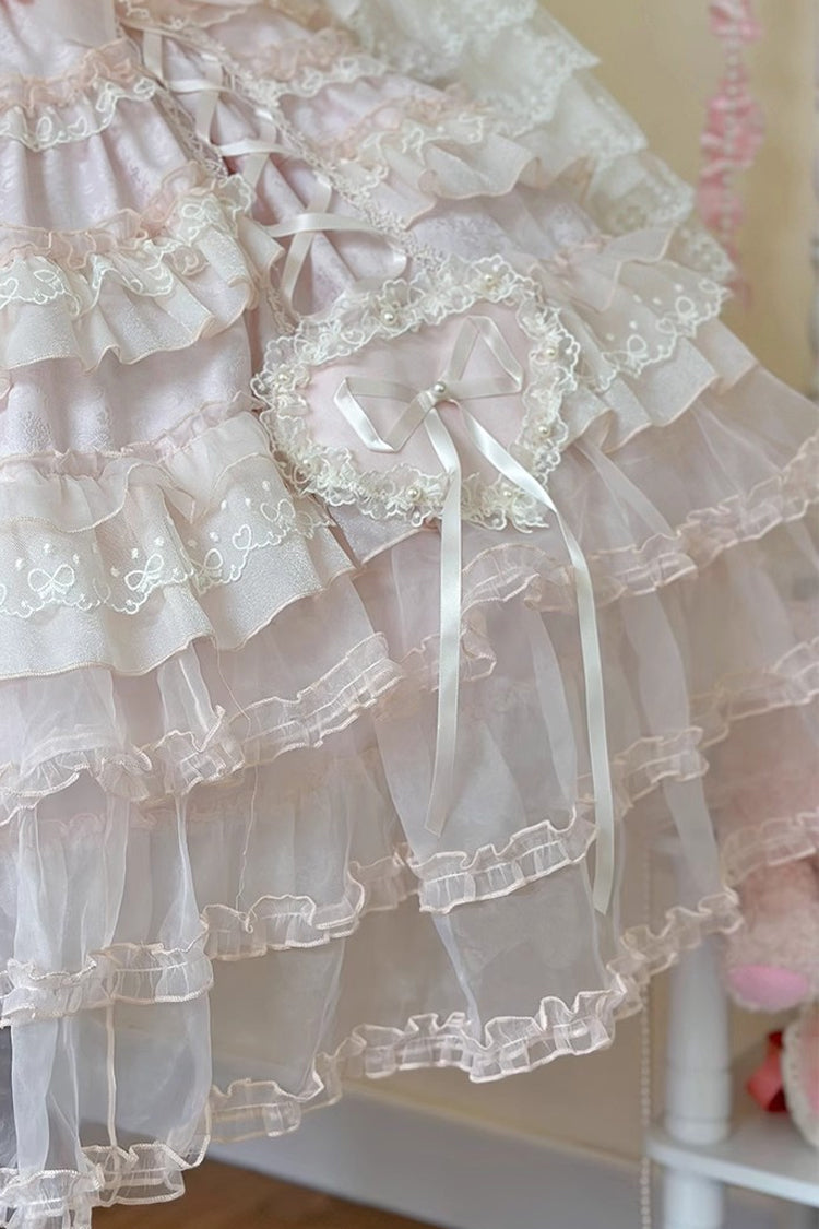 Rosy Ruffle Cascade Bow Embellished Sweetheart Lolita Jumper Dress - Sweetheart Diary