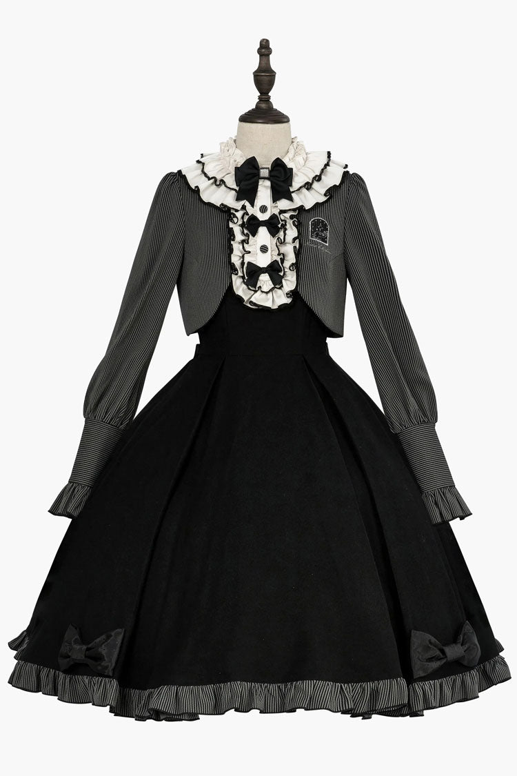 Black Sweet Elegant Lolita Long Sleeve Bowknot Stitching Two-Piece Dress