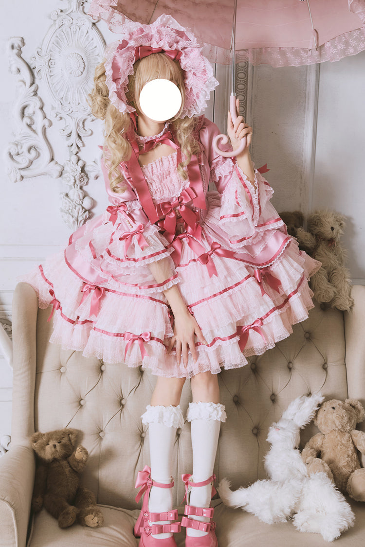 Velvet Cake Lolita Dress with Trumpet Sleeves & Lace Trim