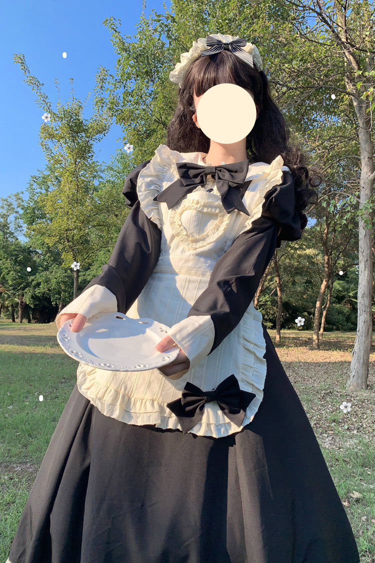 Monochrome Maid Long Sleeve Bow Embellished Sweet Lolita Dress