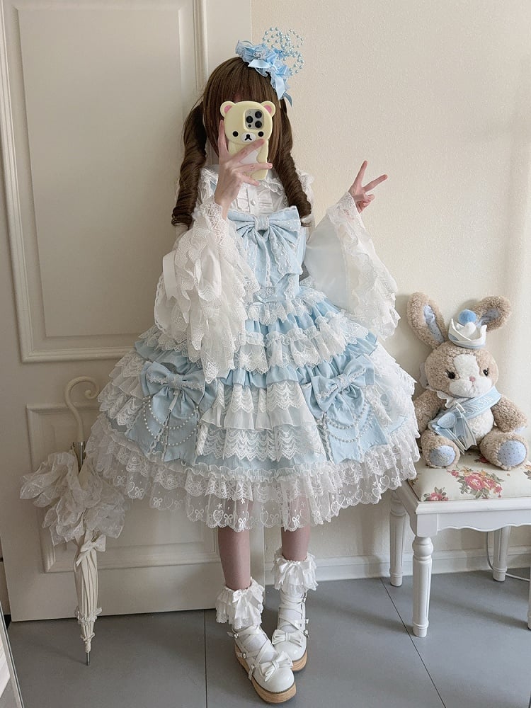 Tiered Skirt Hanayome Bows Dress Decoration Lolita Blue Big