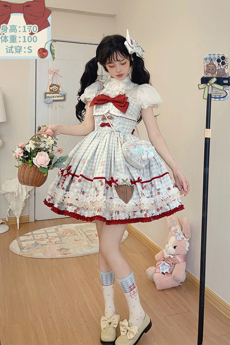 Light Blue Plaid Bowknot Sweet Lolita Jumper Dress