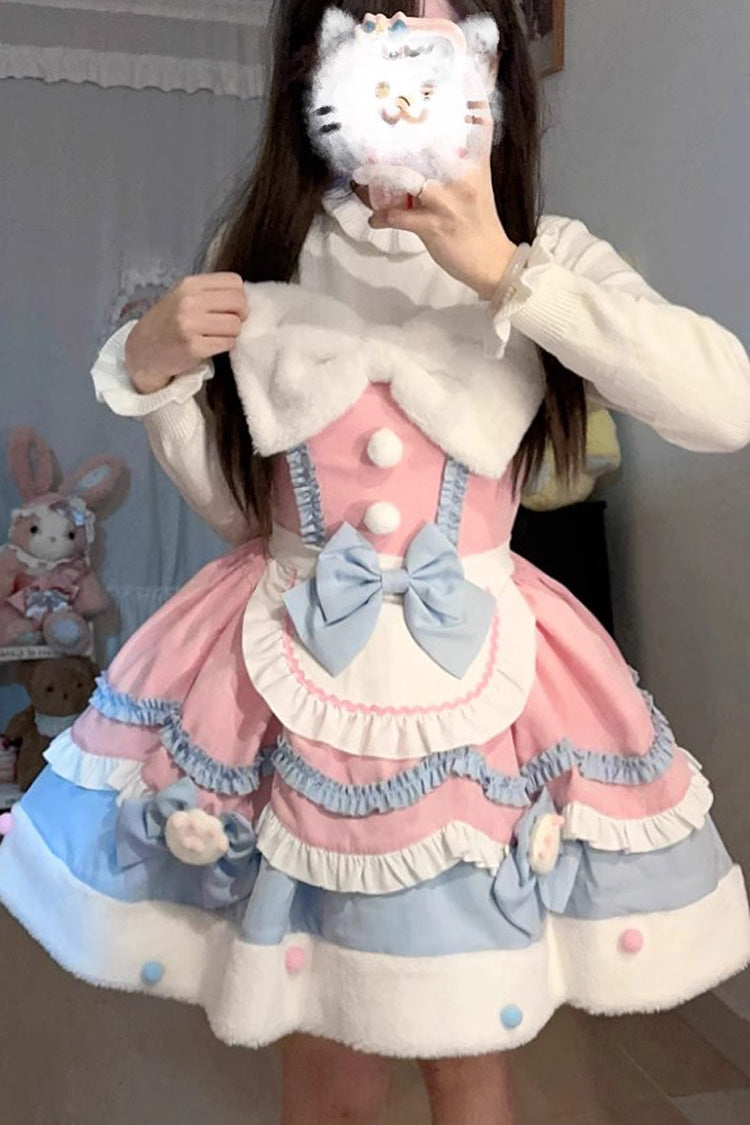Winter Ruffle Bowknot Sweet JSK Dress in 3 Shades - Cream Snow Cat