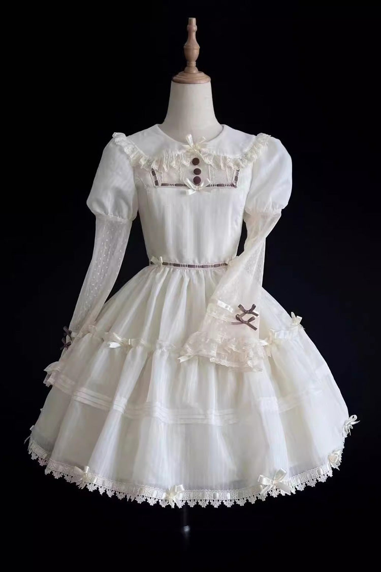 Ivory Sweet Princess Lolita Dress with Hollow Pattern and Long Sleeves