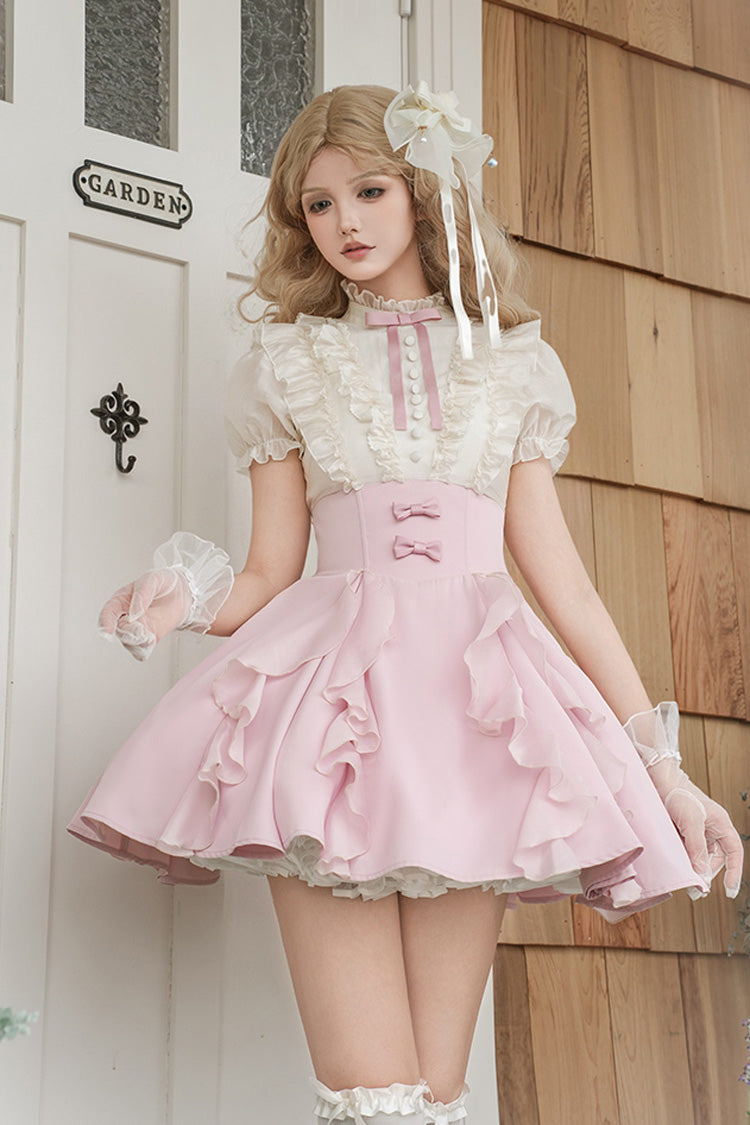 Miss Lola Stand Collar Lolita Dress with Ruffled Short Sleeves