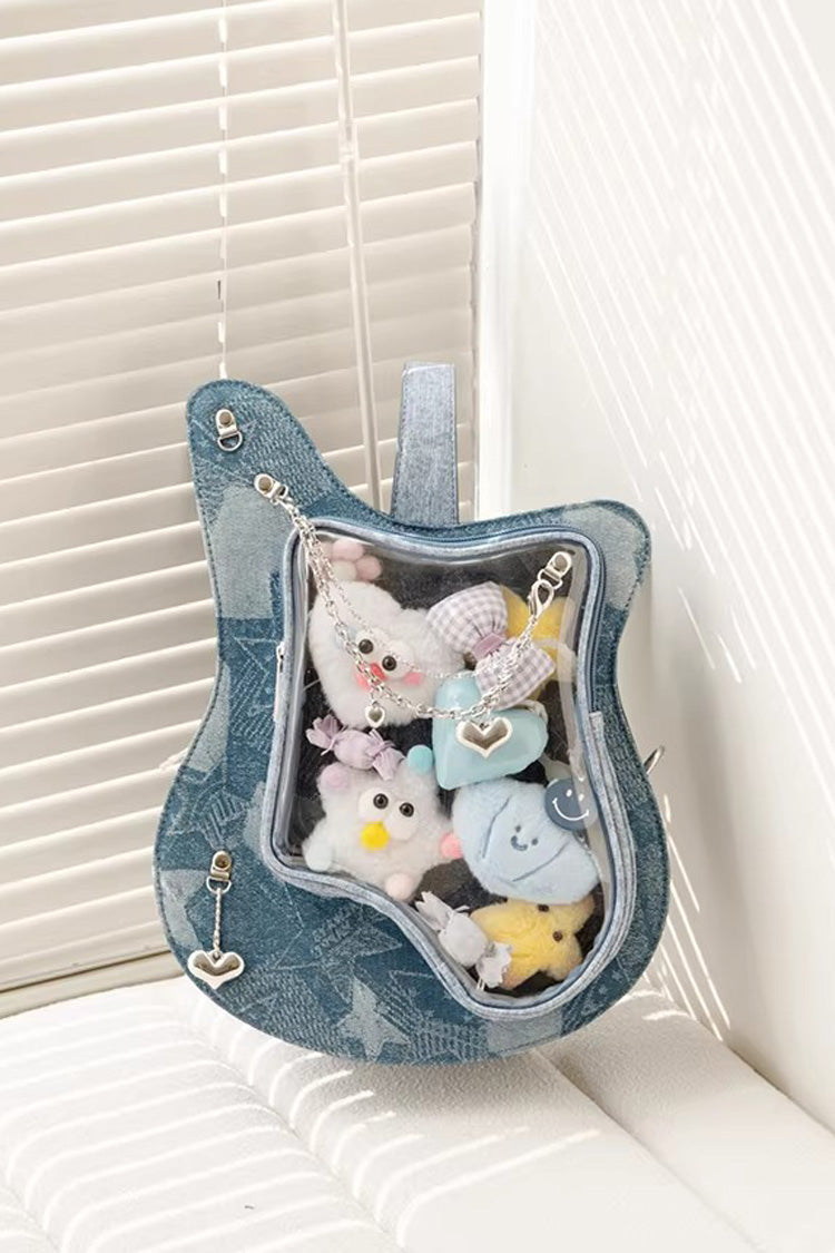 Itabag with Guitar Heart Print and Chain Decor, Sweet Lolita Style