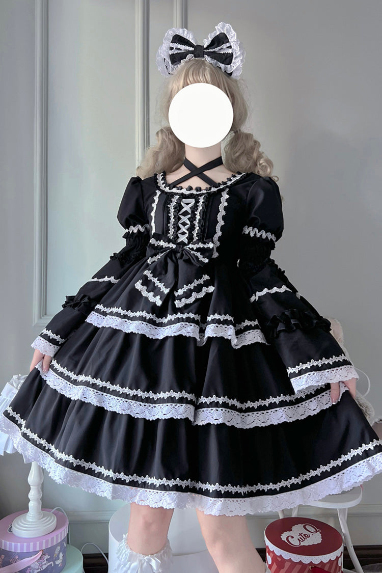 Gothic Lolita Dress with Detachable Sleeves and Bowknot