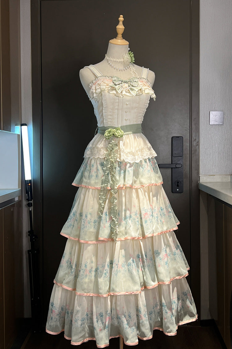 Green Gradient Ruffle Sweet Lolita Dress Set with Lace