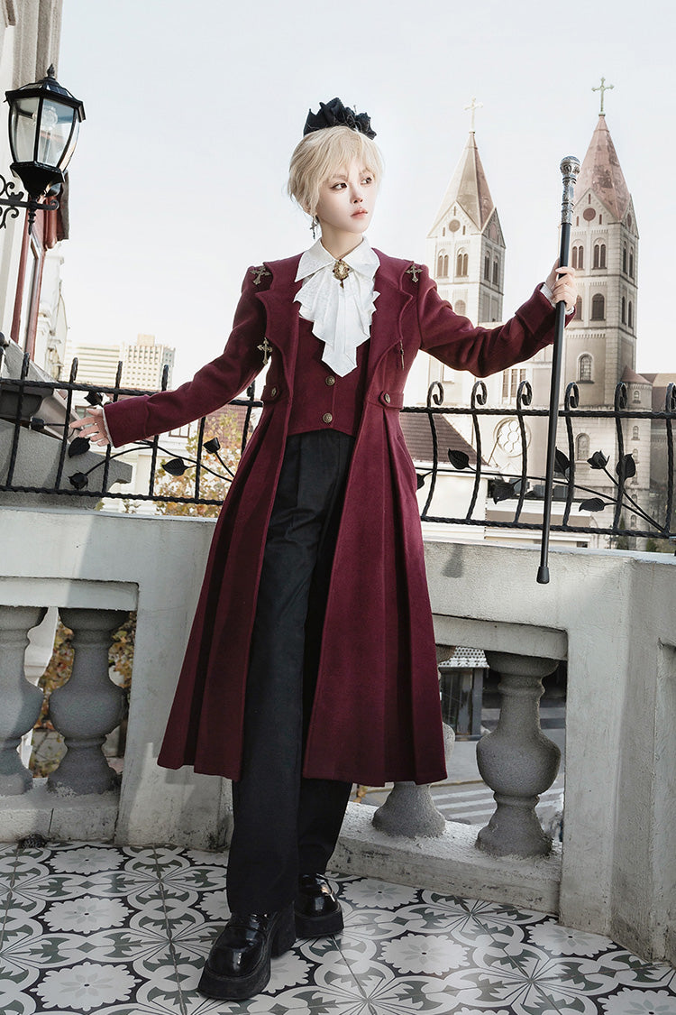 Crimson The Legend of Dracula Bat Collar Long Sleeve Prince Handsome Ouji Lolita Overcoat