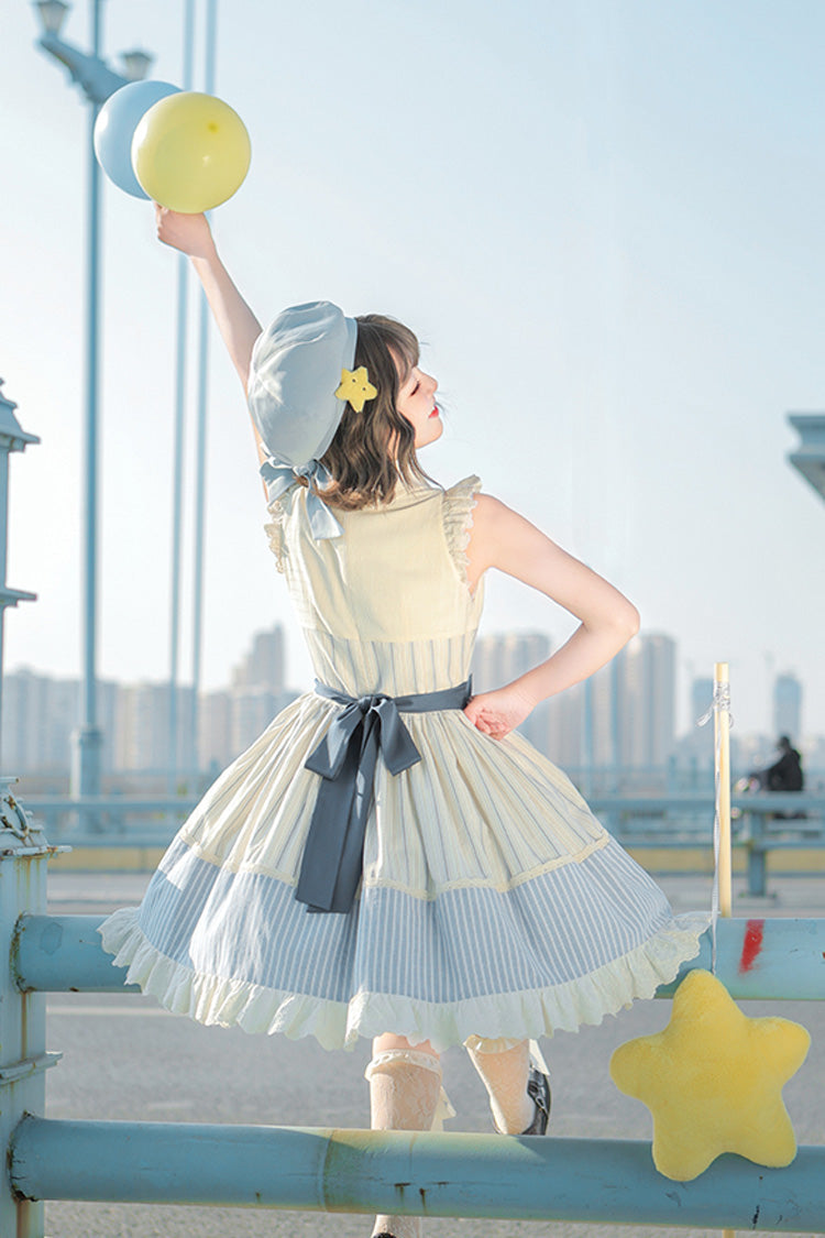 Navy Star-Print Ruffle Sleeveless Bowknot Sweet Lolita Dress