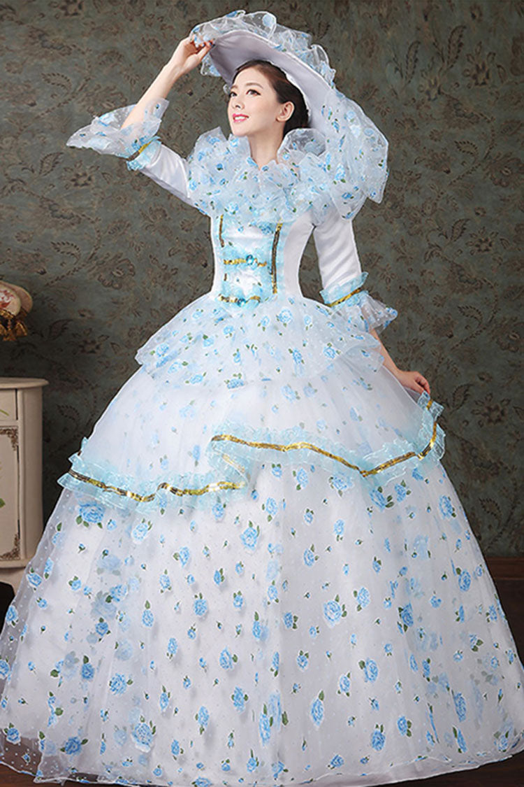 Victorian Lolita Dress with Diamond Buttons, Floral Embroidery, Multi-Layer