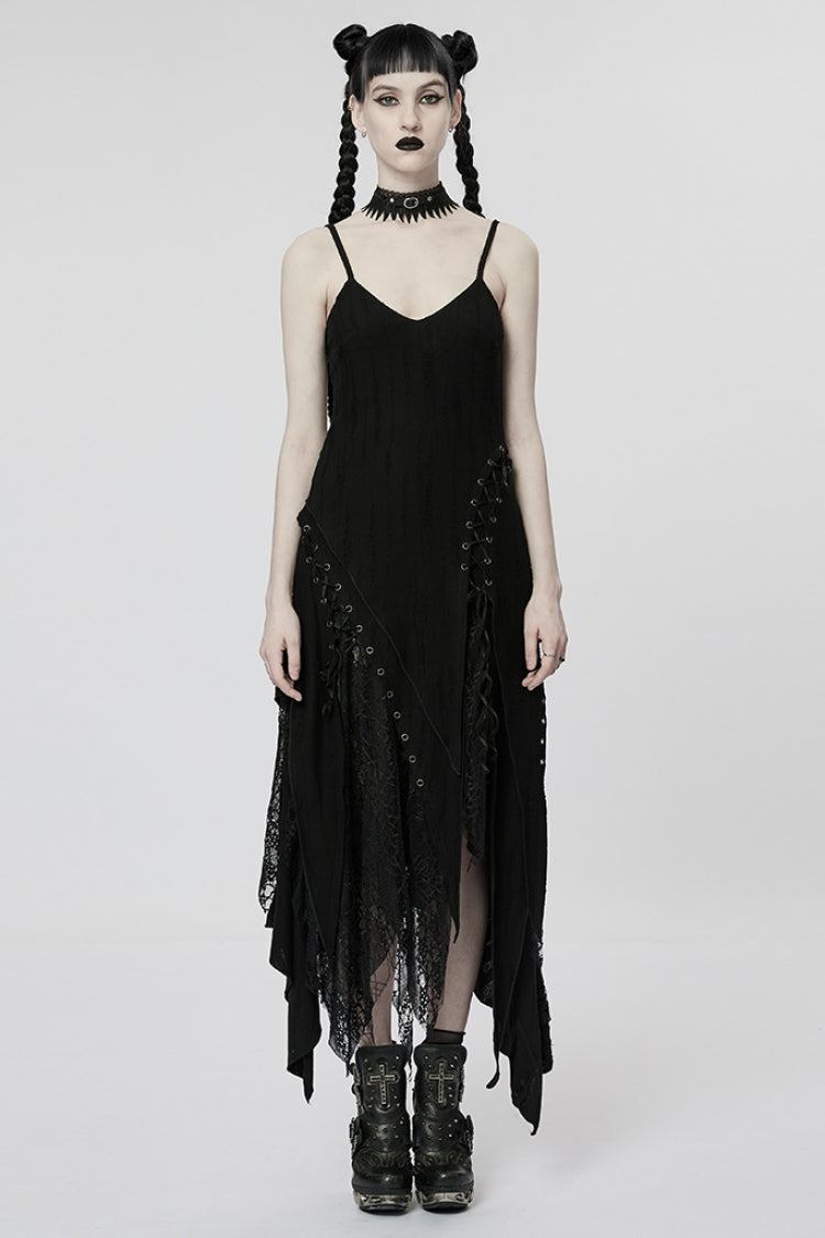 Obsidian Stitching Asymmetrical Mesh Punk Dress