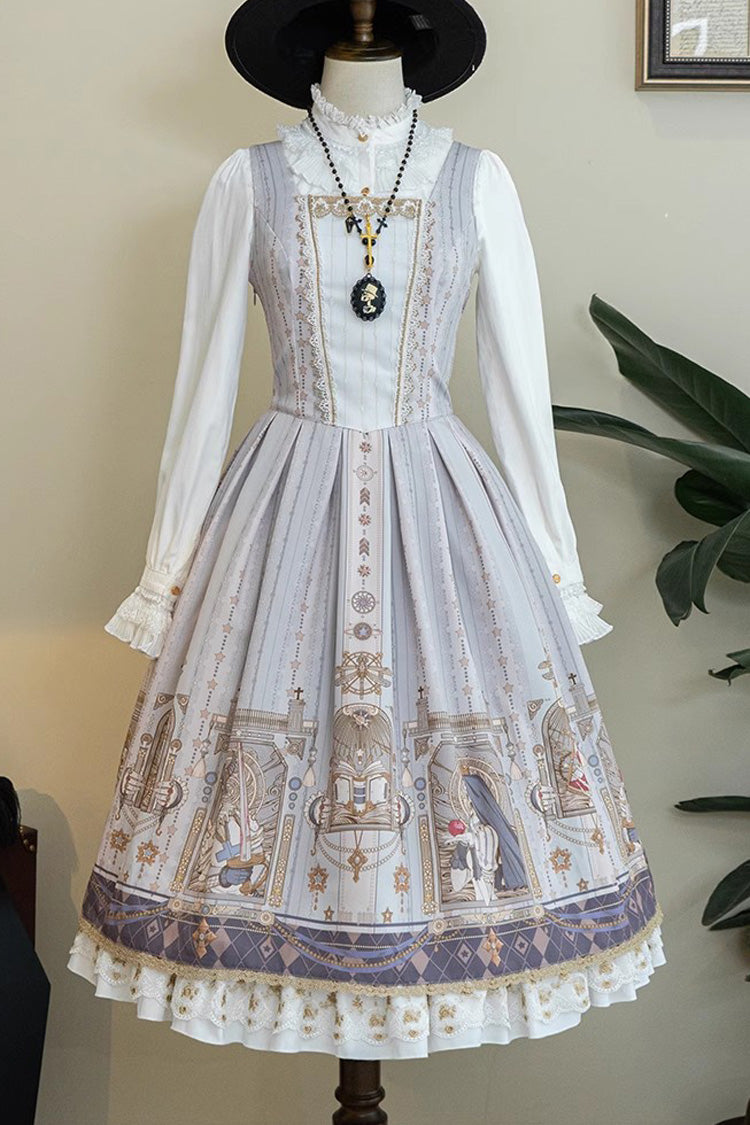 Printed Jumper Dress with Ruffles - Sweet Gothic Lolita