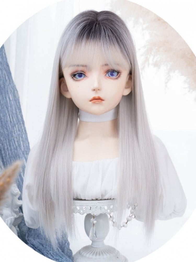 Milk White Long Straight Synthetic Wig With Bangs