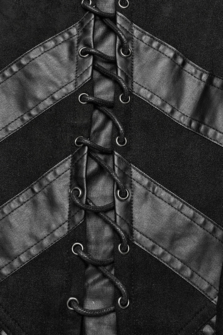 Ebony Grommet Faux Leather Stitched Mesh Steampunk Pants for Women