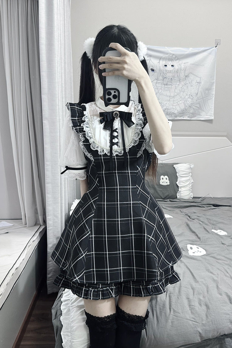 First Love Contract Bow-Trim Lace Gothic Streetwear Dress Ensemble with Four Variations