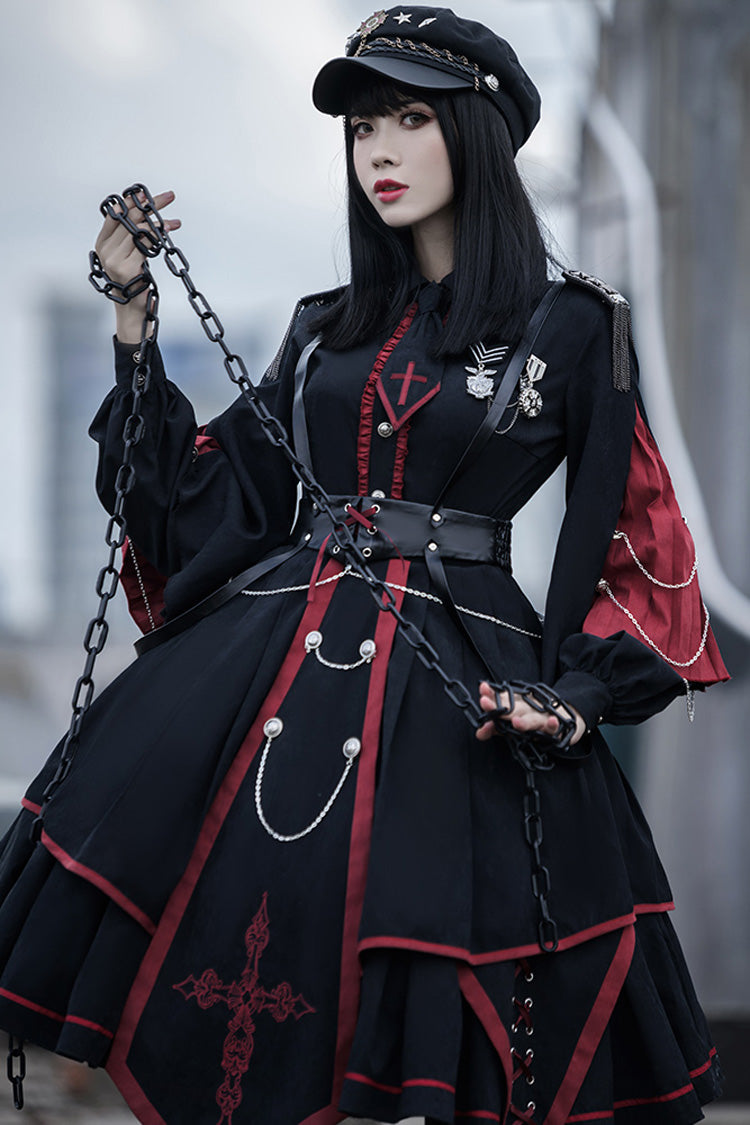 Long Sleeves Punisher Military Irregular Gothic Lolita Dress Full Set
