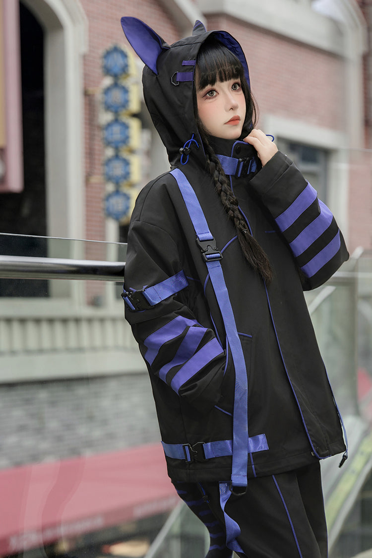 Long-Sleeve Cat Ears Hooded Jirai Kei Handsome Coat