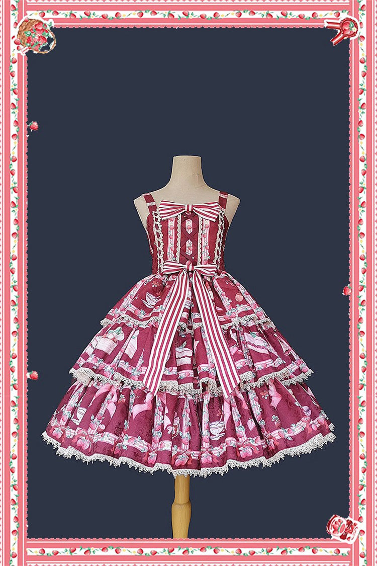 Strawberry Afternoon Tea Themed Sweet Lolita Tiered Dress with Ice Cream Print