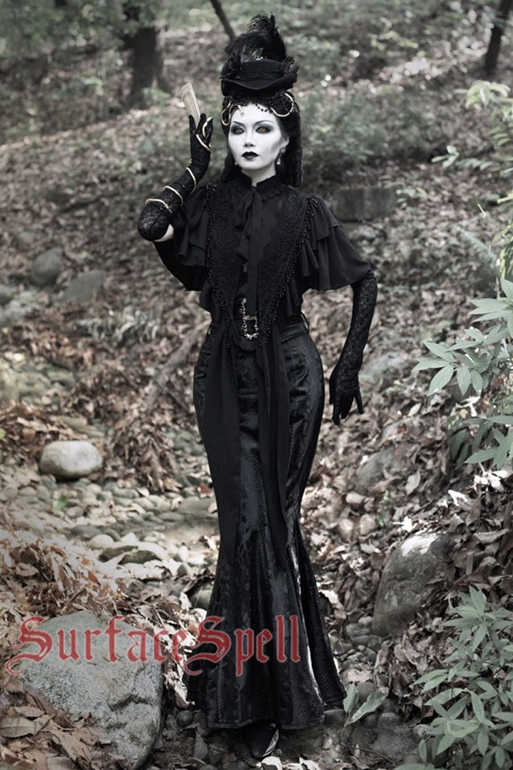 Black Faux Leather Snake Print Gothic Lolita Mermaid Skirt