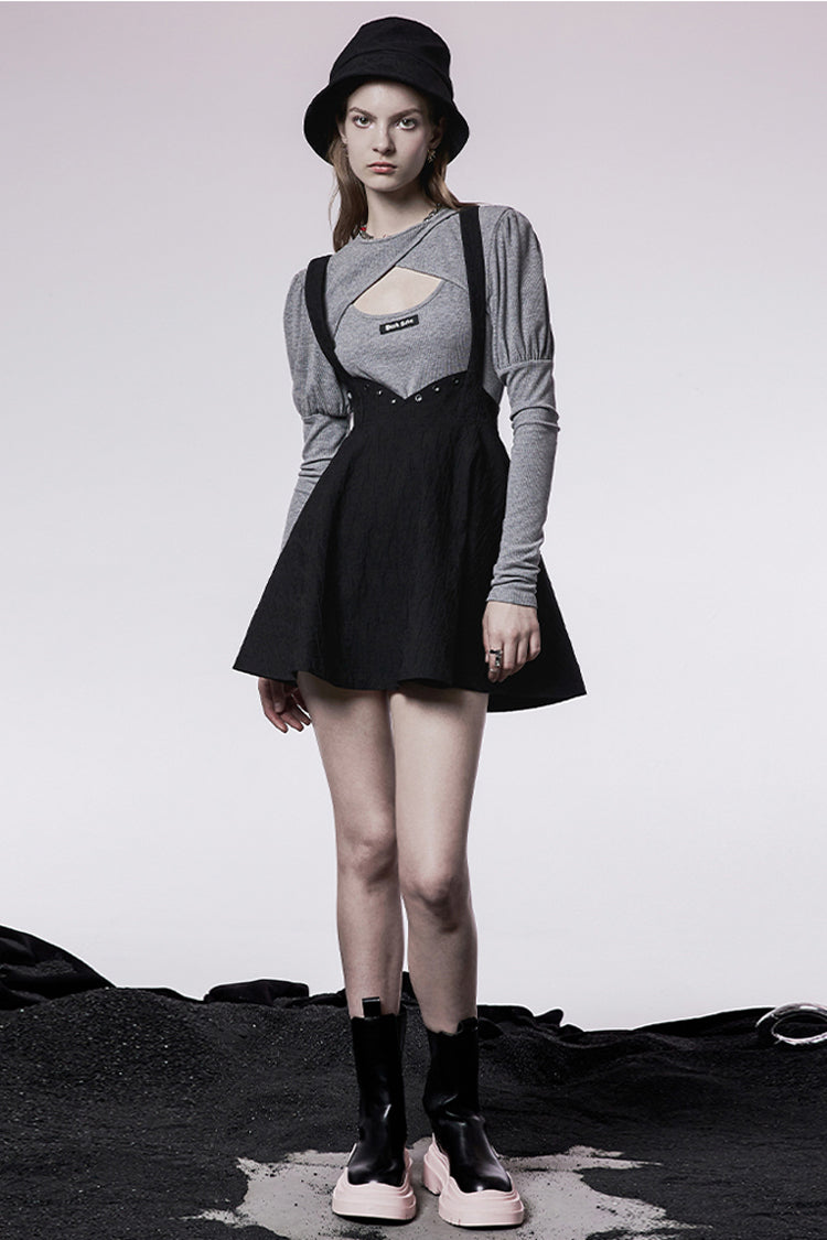 Gothic Future Metal Buttonhole Cat Ear Swing Hem Waist Skirt