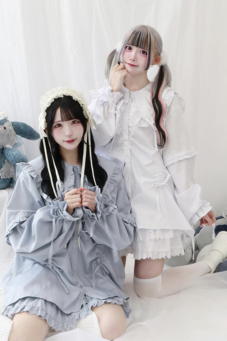 Doll Collar Long Sleeve Ruffled Bow Sweet Jirai Kei Blouse