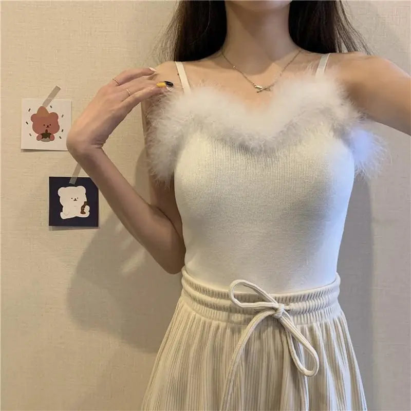 Années 90-Princess Feather Pastel Kawaii Esthétique Knit Top MK18534