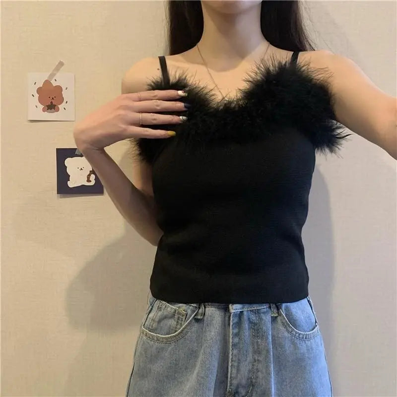 Années 90-Princess Feather Pastel Kawaii Esthétique Knit Top MK18534