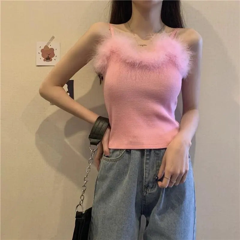 Années 90-Princess Feather Pastel Kawaii Esthétique Knit Top MK18534