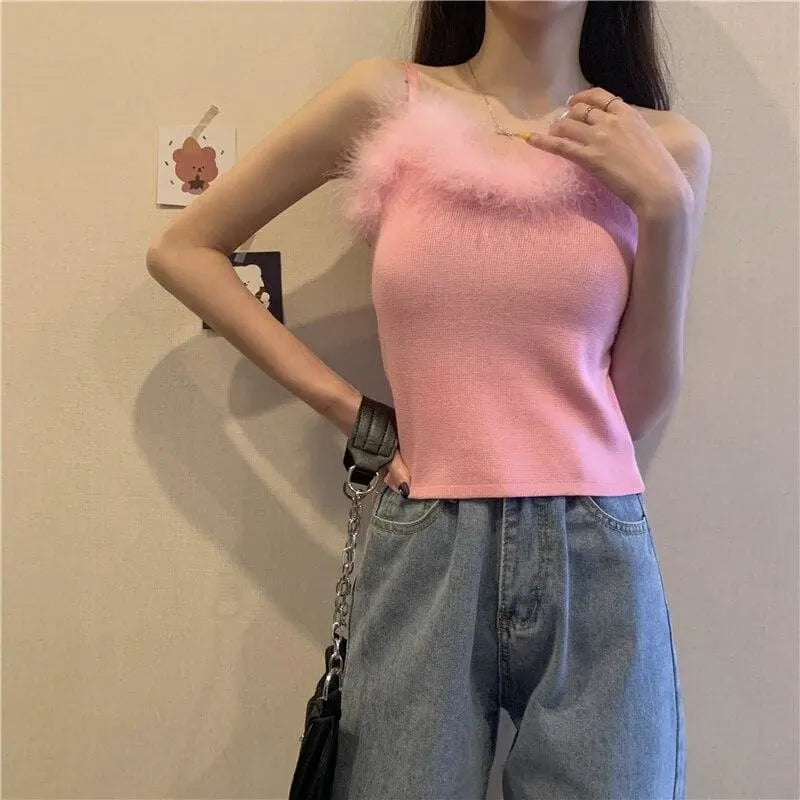 Années 90-Princess Feather Pastel Kawaii Esthétique Knit Top MK18534