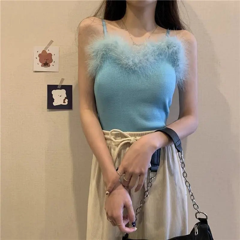 Années 90-Princess Feather Pastel Kawaii Esthétique Knit Top MK18534