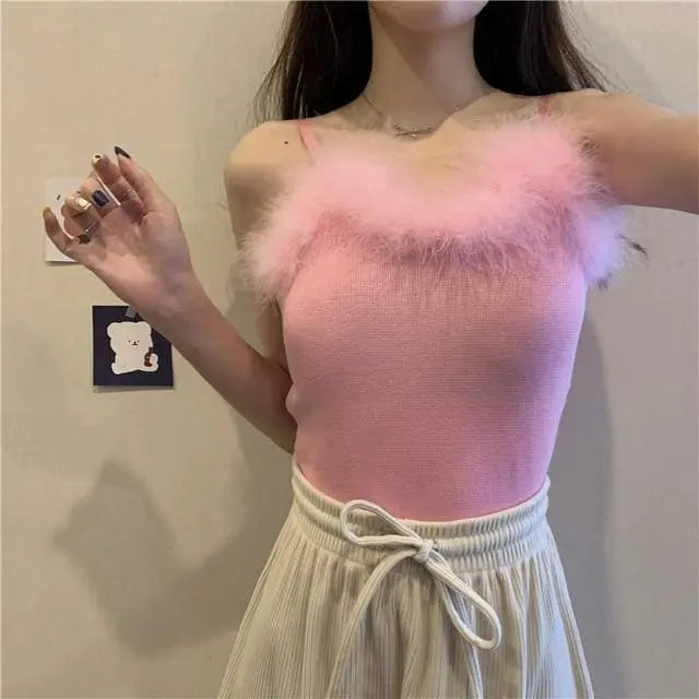 Années 90-Princess Feather Pastel Kawaii Esthétique Knit Top MK18534