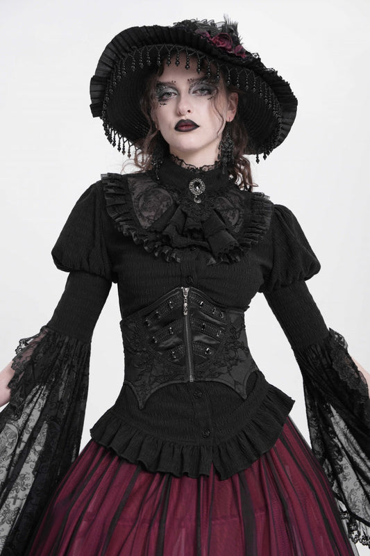 Underbust Corset with Batwing Beaded Lace-Up & Zip Closure